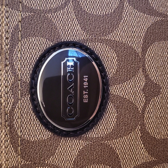 NWOT Coach Signature Logo Small Tote, Tan and Brown, Leather Trim - Picture 4 of 16